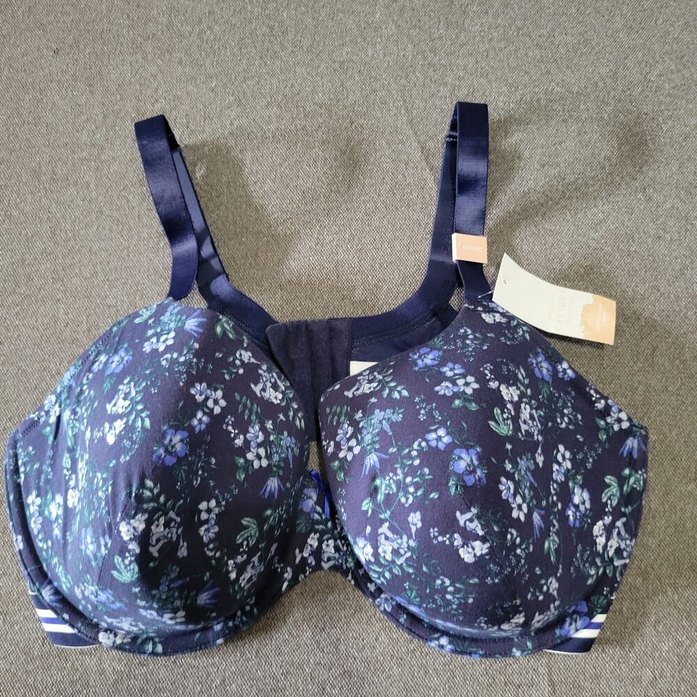 Cacique Bra 40DDD Lightly Lined T Shirt Blue Floral